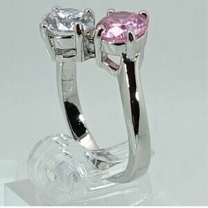 Vintage Size 6 Ring Pink Sim Diamond CZ Silver Tone White Gold GP Engagement